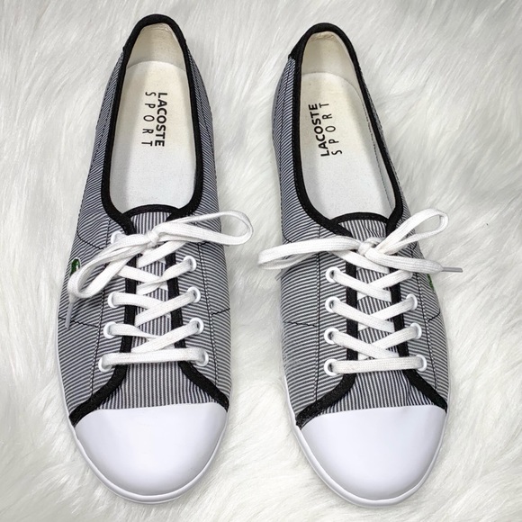 SOLD-Lacoste Pinstripe Canvas Lace Up Sneakers - Picture 3 of 8